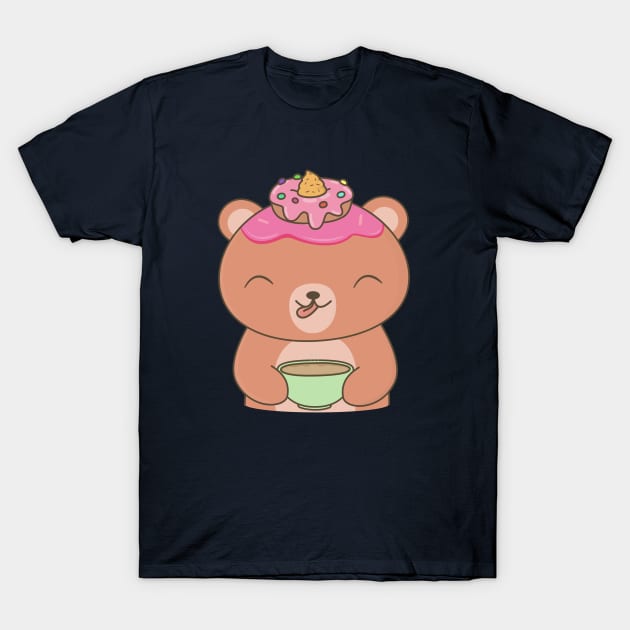 Kawaii Brown Bear Loves Coffee T-Shirt by happinessinatee